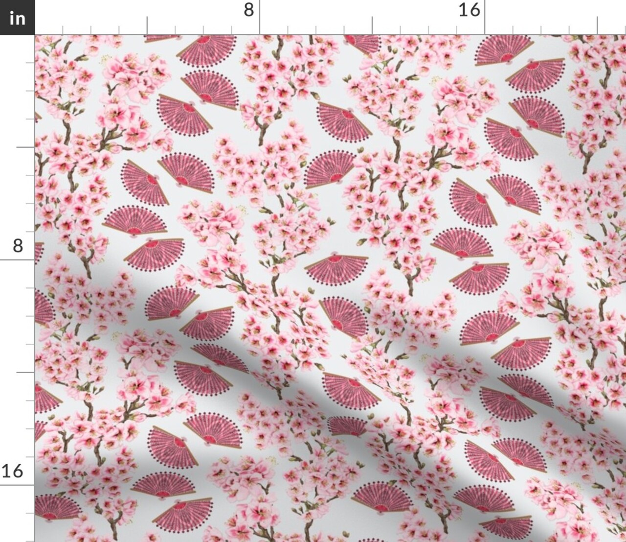 Floral Cherry Blossom Chinoiserie Botanical Spring Fans Branches Stripes Hand Fan Custom Printed Fabric by Spoonflower Various Fabrics by the Yard or Fat Quarter